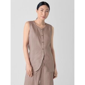 Eileen Fisher Sleeveless Button Front Top Women Est Small P Brown Organic Linen